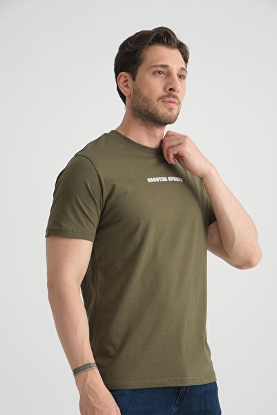 Shooter Ανδρικό μπλουζάκι από βαμβακερό χακί Crew Neck Premium - Υψηλής ποιότητας κανονική εφαρμογή