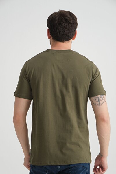 Shooter Tricou din bumbac premium kaki cu guler rotund pentru bărbați - Potri...