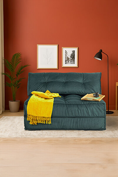 Homedius Mocca Petrol Yeşili Çift Kişilik Katlanır Yatak Uzanma Koltuğu