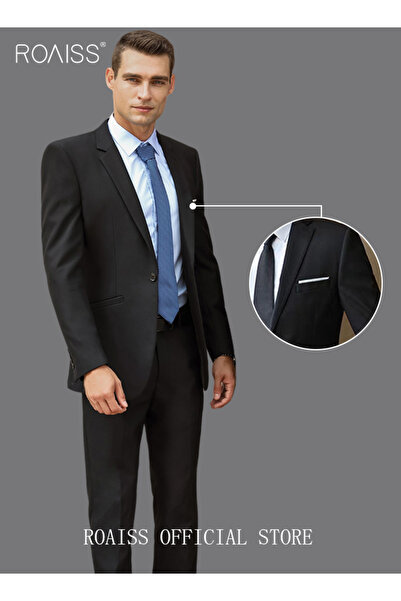 ROAISS 4PCS Suit of Formal Clothes Men's Business Casual Coat Groomsman Suit Professional Dress Lapel Colla