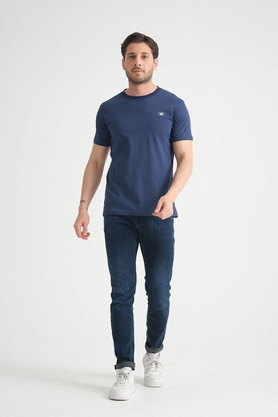 Shooter Ανδρικό T-shirt - Ανοιχτό μπλε ναυτικό, αναπνεύσιμο, εύκαμπτο βαμβάκι, μίνιμαλ λογότυπο, κανονική εφαρμογή