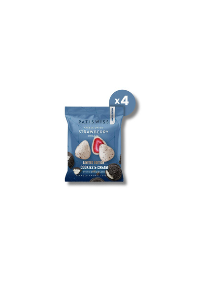Patiswiss Beyaz Çikolatalı Kremalı Bisküvi Çilek Draje, 50g X 4 Adet
