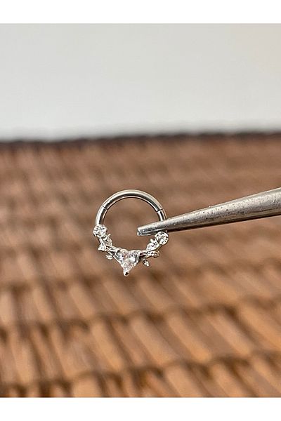 Rupen Kraft 316 L Surgical Steel Roses and Zircon Heart Interlocking Ring Piercing 8 mm X 1.2 mm