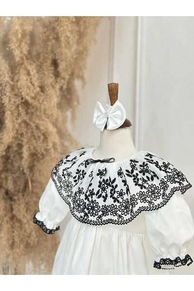 Hobidik Baby Kids Off-White Black Scallop Cloak Dress Set