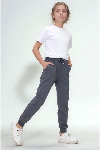 Asortix Girls' Gray School Trousers 100% Cotton Elastic Waist and Leg Relaxed Fit