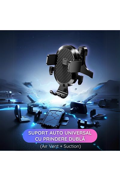 OEM Suport Auto Universal Pentru Telefon, Prindere Dubla (AIR VENT SUCTION), Rotire 360°, Negru