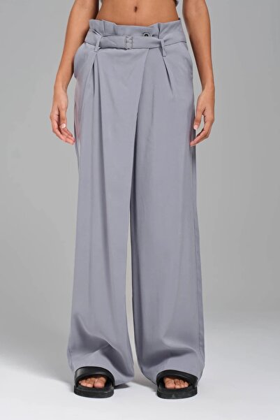 tw3 Ženske pantalone sa plisiranim strukom tkana tkanina i udobnim detaljima