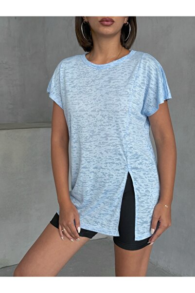 Miss Prova Μπλουζάκι με μαλακή υφή με σχισμές στο πλάι Μπλε MISSTS2522