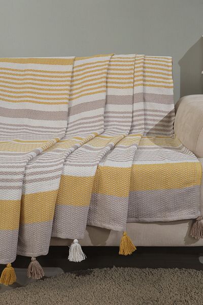 Akaystore Noreya Pompom Sofa Cover Cotton 170X200 cm Sofa Divan Sofa Bed Armchair Cover with Tassels