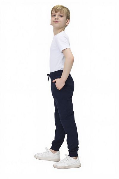 Asortix Boys' Navy Blue School Trousers 100% Cotton Elastic Waist and Leg Relaxed Fit