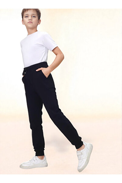 Jannock Boys' Knitted Cotton Combed School Trousers – 100% Cotton – Elastic Waist and Leg – Black Color