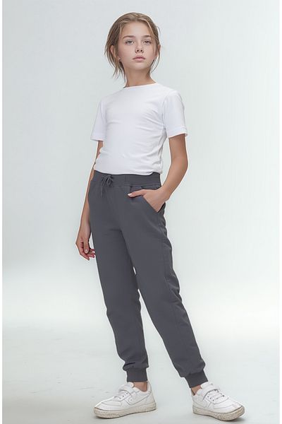 Asortix Girls' Gray School Trousers 100% Cotton Elastic Waist and Leg Relaxed Fit