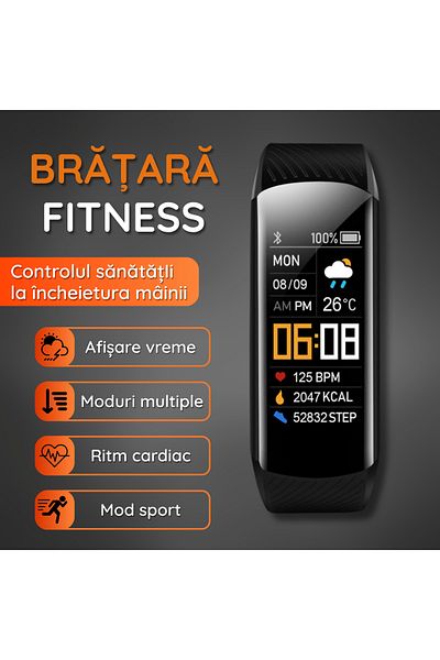 OEM Fitness Bracelet With Watch And Gps, Android/ios, Heart Rate Monitoring, Steps, Sleep, Black