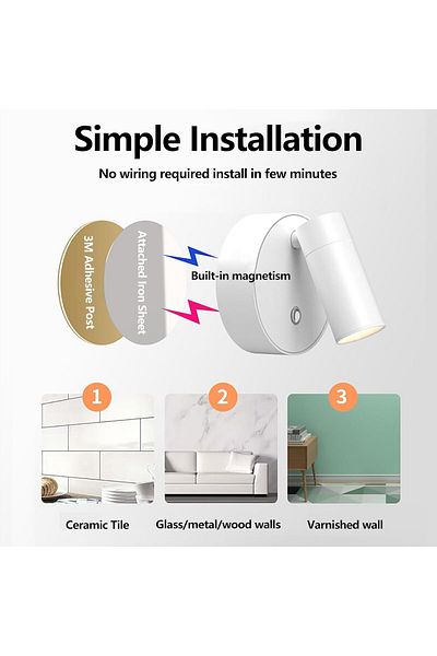 EXCEFORE Wireless Spotlights Indoor with Remote, Magnetic Bedside Reading Wireless Spotlight, Battery Operate