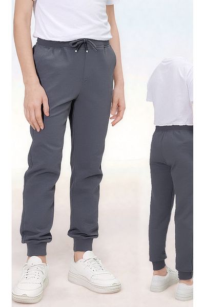 Jannock Boys' Knitted Cotton Combed School Trousers – 100% Cotton – Elastic Waist and Legs – Gray Color