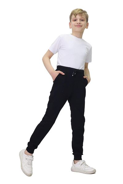 Asortix Boys' Black School Trousers 100% Cotton Elastic Waist and Leg Relaxed Fit