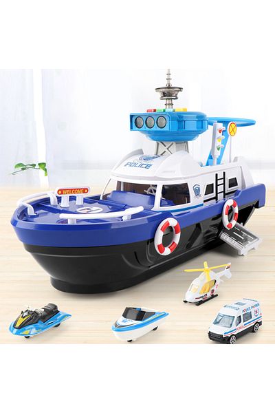 Choice Blue Ship With 4 Car Kids Toys Simulation Track Inertia Boat Diecasts & Toy Vehicles Music Story Lig