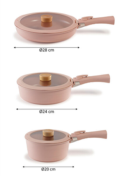 NEOFLAM Midas Pink 9-Piece Detachable Handle Nesting Induction Pot Pan Set