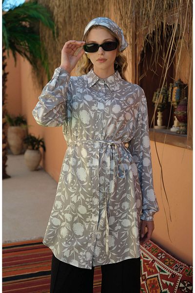 Fatma Atasoy Cămașă din viscoză cu model floral gri