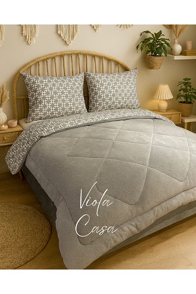 Violacasa Double Sided Welsoft Quilt Set Double Gray Chain
