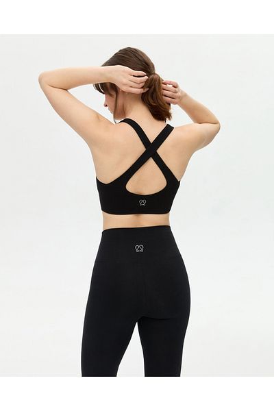 Ayma Active Black Organic Cotton Low-cut Cross Strap Halter Bustier
