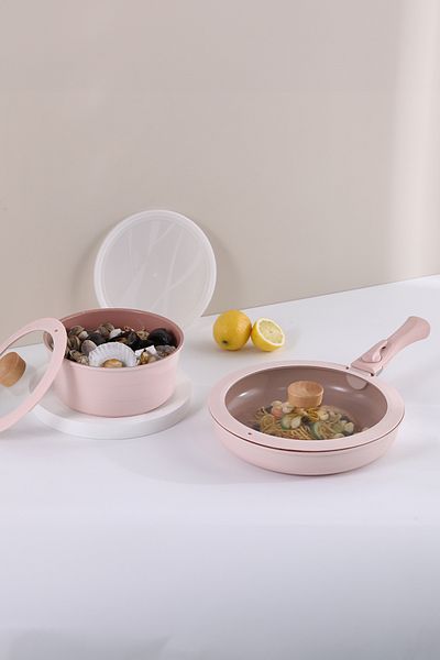 NEOFLAM Midas 6-Piece Pink Handle Detachable Cookware Set