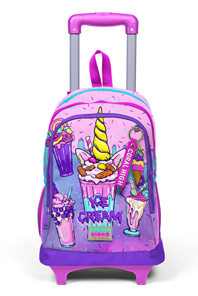 Coral High Pembe Mor Milkshake Dondurma Desenli Üç Bölmeli Çekçekli Okul Sırt Çantası 23949