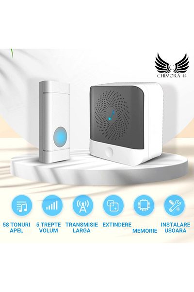 Chimora 44 Wireless Doorbell, 58 Melodies, Adjustable Volume, 300 M Range, Easy to Install