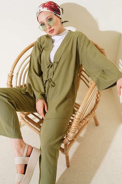 YILMAZBARMAZ Women's Linen Lace-Up Double Set