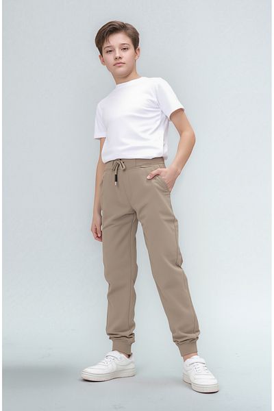 Joui Co Children's Knitted Combed Cotton School Trousers with Elastic Waist and Legs