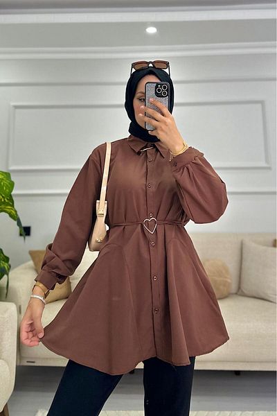 HİFADEN Γυναικείο πουκάμισο Hijab με λεπτομέρεια με αγκράφα στη μέση