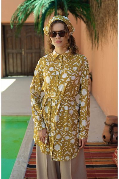 Fatma Atasoy Cămașă din viscoză cu model floral verde ulei