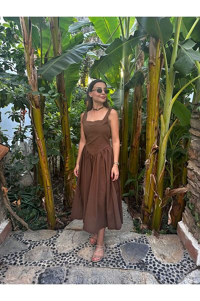 nesli Brown Dress with Adjustable Straps