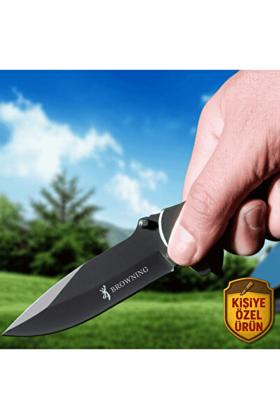 Tesbihane Gül Ağacı Saplı Kilit Mekanizma İsme Özel 9Cr18MoV Kalite Paslanmaz Çelik Browning Avcı Kamp Bıçağı