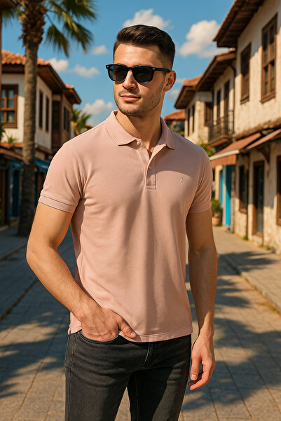 Pobudo Pudra Renk Polo Yaka Erkek Tişört