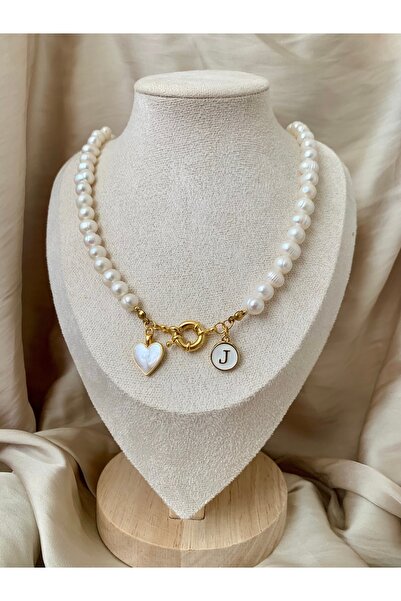 JOVİ ATELİER 50cm Kalp Gerçek Inci Kolye 50 Cm Gemici Kilit Çeyrek Altın Kolye