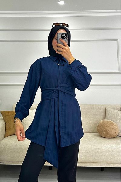 HİFADEN Γυναικείο μακρυμάνικο πουκάμισο Hijab με λεπτομέρεια ζώνης