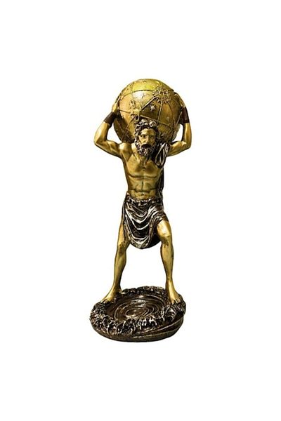 BLA BLA FOAM Decorative Statue Atlas Holding Globe, Antique Bronze, 27.5 cm – Mythological Decoration for Offic