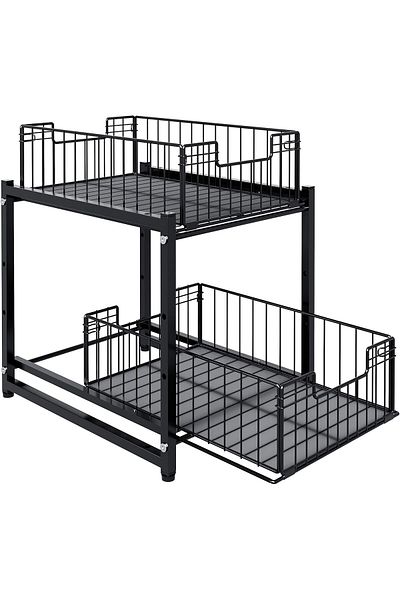 Quasar & Co. Storage Shelf, 2 Compartments, Sliding, Multifunctional, Tiered, 35x28x31cm, Metal, Black