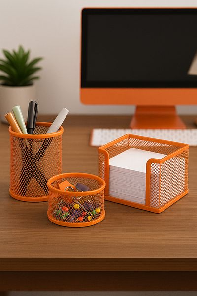Need Desktop Perforated Set of 3 Orange Pen Holders Nd-1025