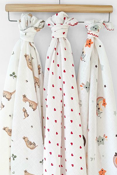 COOLMINIES Set of 3 Muslin Blankets - Newborn Baby Blanket, 100% Cotton Cloth, 80*90 cm