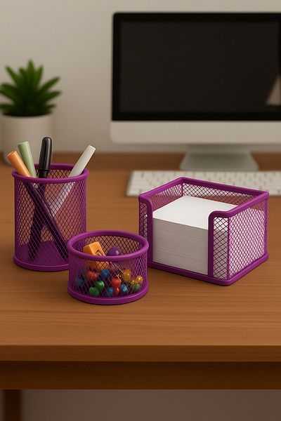 Need Purple Perforated 3-Piece Pen Holder Set - Desktop Nd-1019