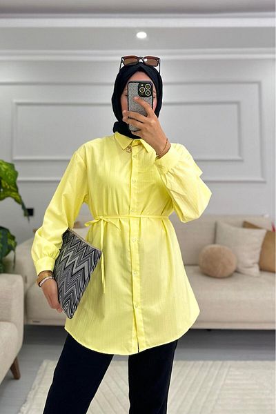 HİFADEN Women's Shoulder Pleat Detailed Balloon Sleeve Monaco Hijab Shirt