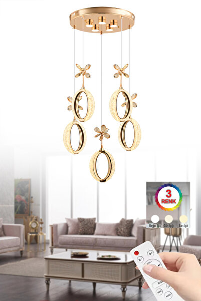 İstanbul Avize İstanbul Avize Zeus 5'li Gold Kumandalı 3 Renk Ledli Modern Led Avize
