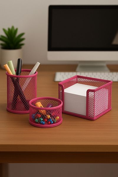 Need Desktop Perforated Set of 3 Bright Pink Pen Holders Nd-1026