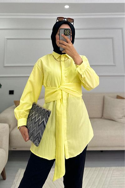 HİFADEN Γυναικείο μακρυμάνικο πουκάμισο Hijab με λεπτομέρεια ζώνης
