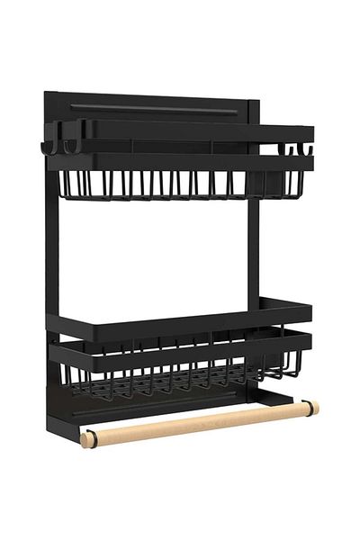 Quasar & Co. Universal Shelf With 2 Shelves, Towel Roll Holder, 4 Hooks, Magnetic Grip, 30x11x38cm