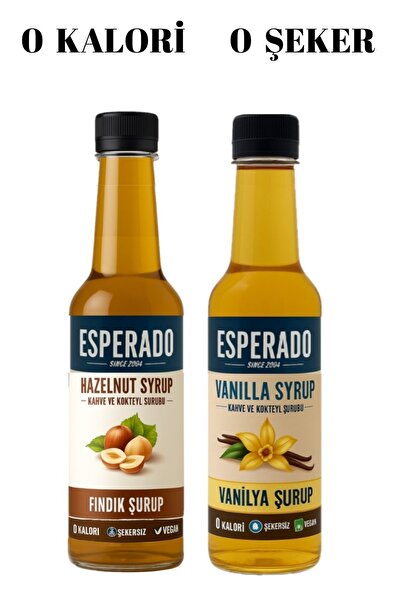 ESPERADO Vanilya * Fındık Aromalı Kahve & Kokteyl Şurubu 2 Li Set Şekersiz 2 X 250 ml
