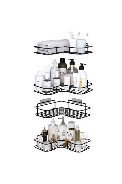 Quasar & Co. Set of 4 Corner Shelves, Hanging, 26 X 26 X 5.5 Cm, Metal, Black