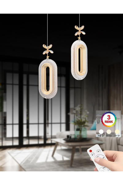 İstanbul Avize Led Alfa 2'li Gold Kumandalı 3 Renk Ledli Modern Led Avize